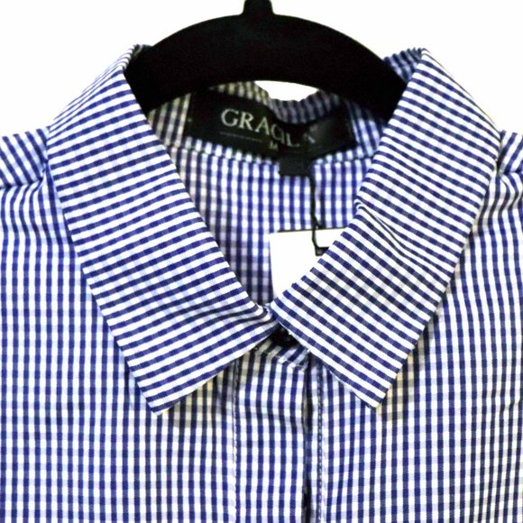 Amazing Gracila Blue & White Gingham Collared Long Sleeve Blouse Size M NWT - Picture 2 of 12